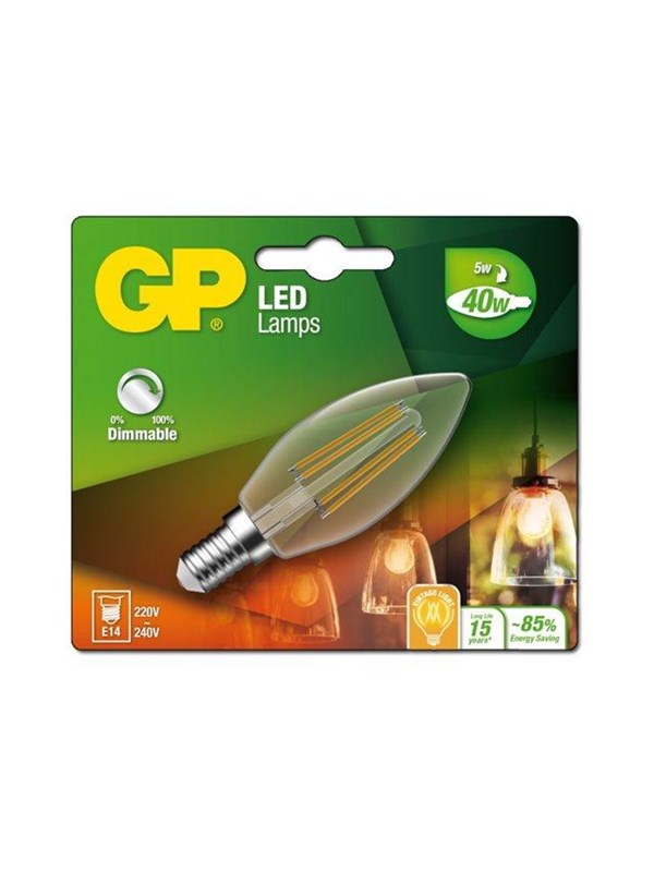 GP LED spot Candle Filament 5W/827 (40W) Clear Dimmable E14