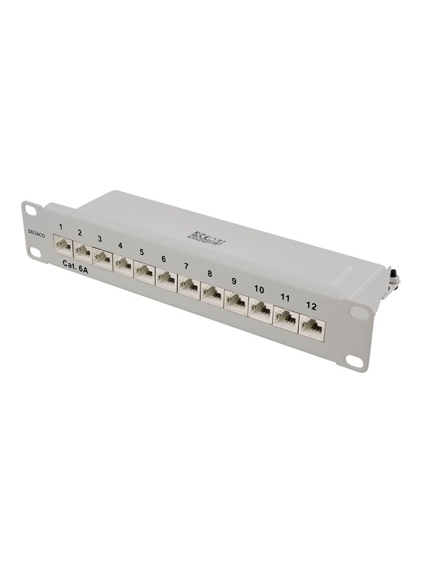 Deltaco 10" patchpaneel 12xRJ45 Cat6a STP 10Gb
