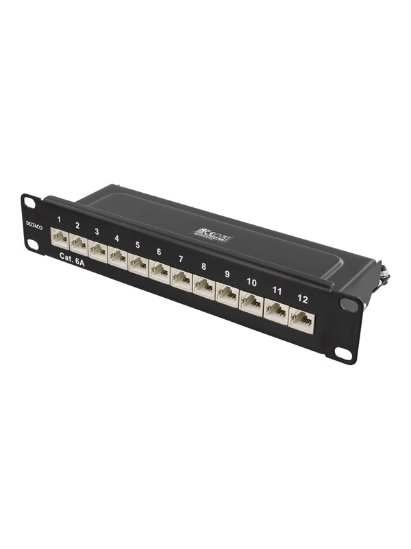 Deltaco 10-PATCH15 10" patch panel 12xRJ45 Cat6a STP 10Gbps metal black