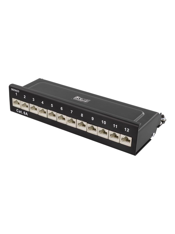 Deltaco Patchpaneel 12xRJ45 Cat6a wandmonteerbaar