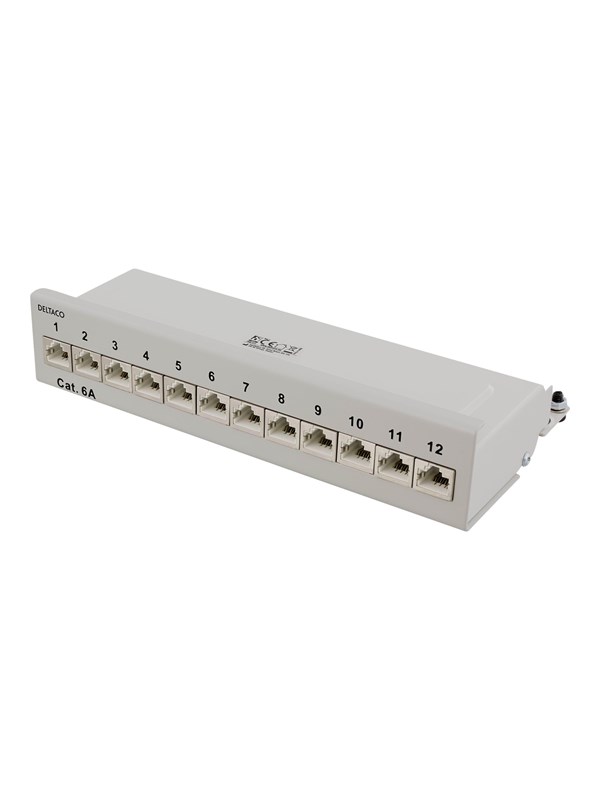 Deltaco PAN-212 Patch Panel 12xRJ45 Cat6a wall-mountable metal grey