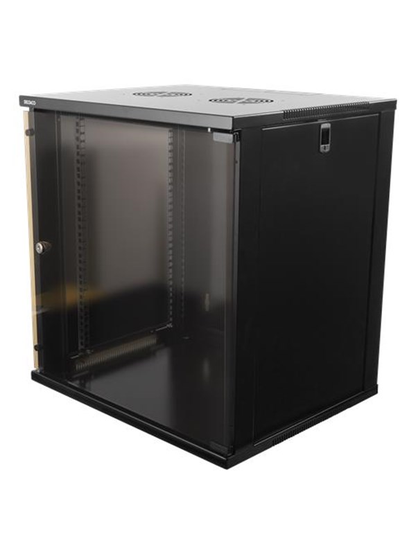 Deltaco 19-5412B 19" cabinet 12U 540x450mm standing or Muurbevestiging Glas door Zwart