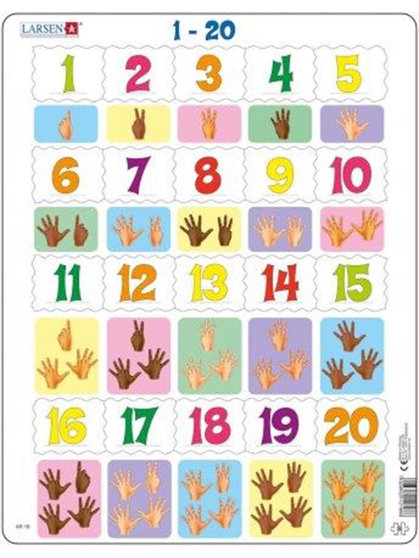 Larsen Getallen 1–20 – Puzzel – Leren rekenen – Getallen – Educatieve legpuzzel voor kinderen – 20 stukjes – Gemaakt in Noorwegen – Extra dikke 2,5 mm stukjes – Tray met vaste rand