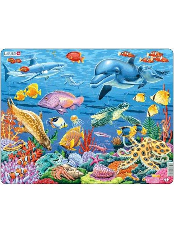 Larsen Koraalrif – Puzzel – Dieren – Oceaan – Educatieve legpuzzel voor kinderen – 35 stukjes – Gemaakt in Noorwegen – Extra dikke 2,5 mm stukjes – Tray met vaste rand