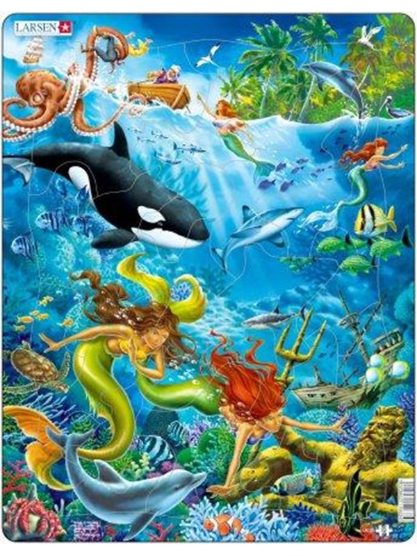 Larsen Zeemeerminnen – Puzzel – Fantasie en verhaal – Zeemeerminnen – Educatieve legpuzzel voor kinderen – 32 stukjes – Gemaakt in Noorwegen – Extra dikke 2,5 mm stukjes – Tray met vaste rand