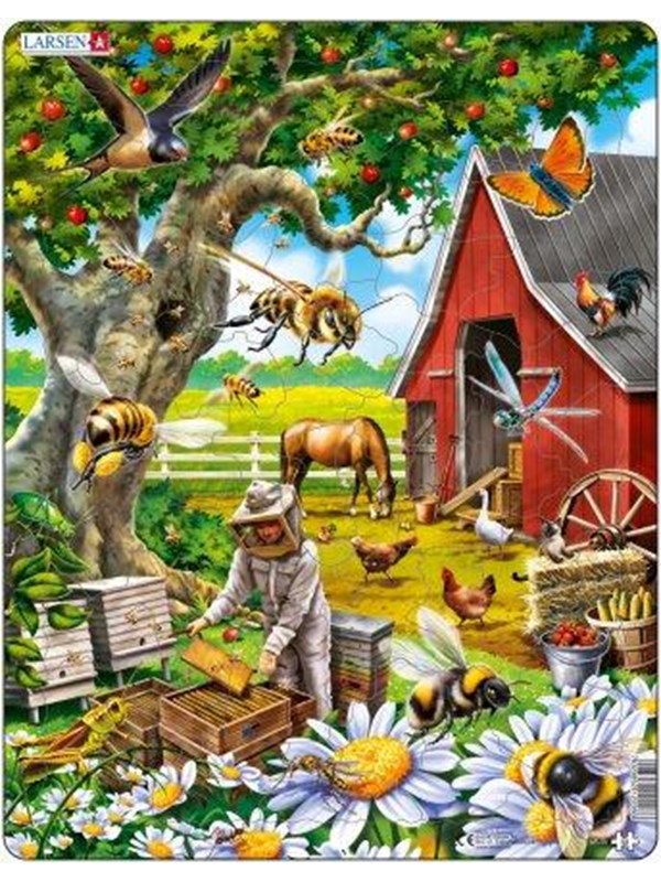 Larsen De imker bij de bijen – Puzzel – Dieren – Bijen en imker – Educatieve legpuzzel voor kinderen – 53 stukjes – Gemaakt in Noorwegen – Extra dikke 2,5 mm stukjes – Tray met vaste rand