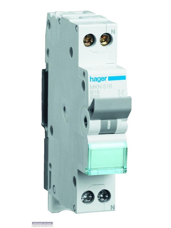 Hager Miniature circuit breaker mcb 1p+n 6ka c-13a