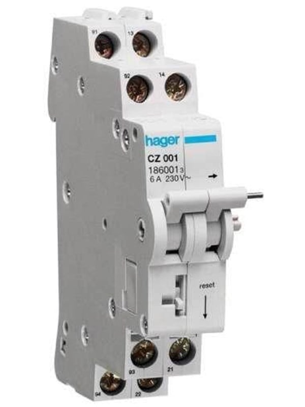 Hager Auxiliary contact for rccb 2(1c+1o) 6a 240vac