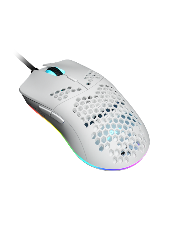 DUTZO Keiry? RGB - Matt Wit - Gaming muis - Optisch - 6 knoppen - Wit met RGB-licht