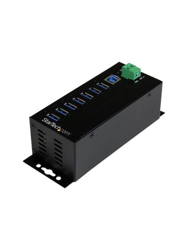StarTech.com 7-Port Industrial USB 3.0 Hub with Extern Stroom AV / multimedia paneel - hub - 7 ports USB hub - 7 - USB 3.2 - Zwart