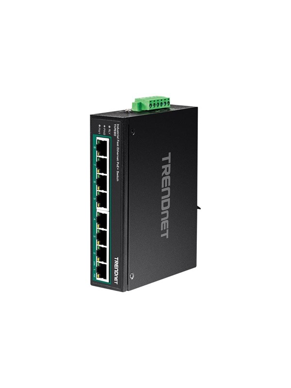TRENDnet TI-PE80 Industriële Fast Ethernet PoE+ DIN-rail Switch 8-poorts