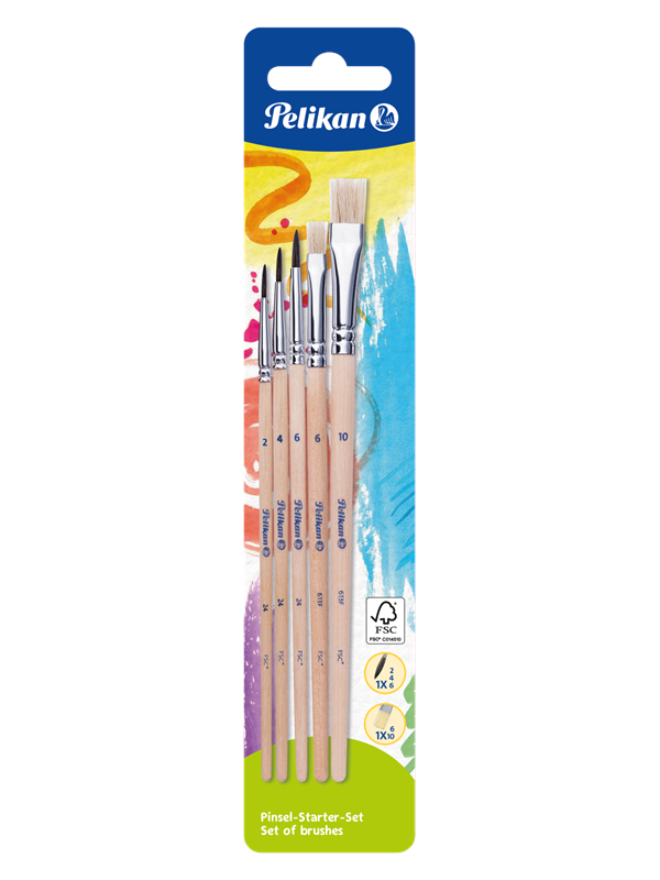 Pelikan penselenset , blister van 5 stuks, S613F in nr 6 en 10 en S24 in nr 2, 4 en 6