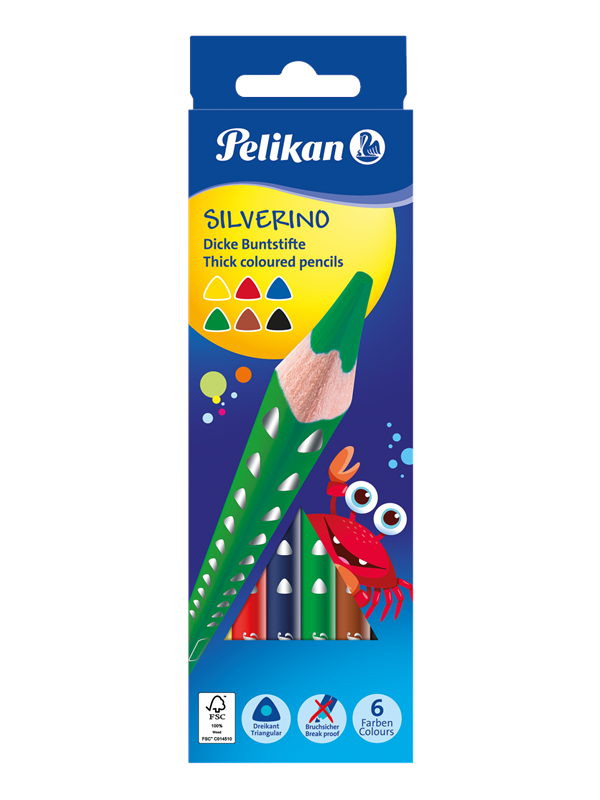 Pelikan kleurpotloden Silverino - Driehoekig 5,0 mm - 6 kleuren