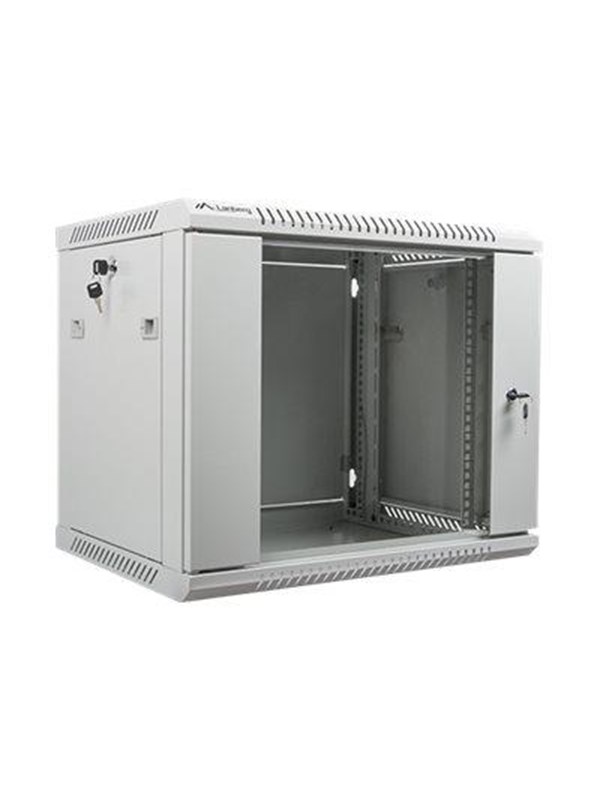 Lanberg - 19 Inch Wandrack - 9U - 600 x 450 mm - Grijs - Glazen Deur - Zelfmontage Rackkast V2