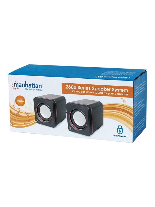 IC INTRACOM Manhattan 2600 Series Luidspreker System Small Size Big Sound Two Speakers Stereo USB Stroom 3.5mm plug for sound In-Line volume control Zwart