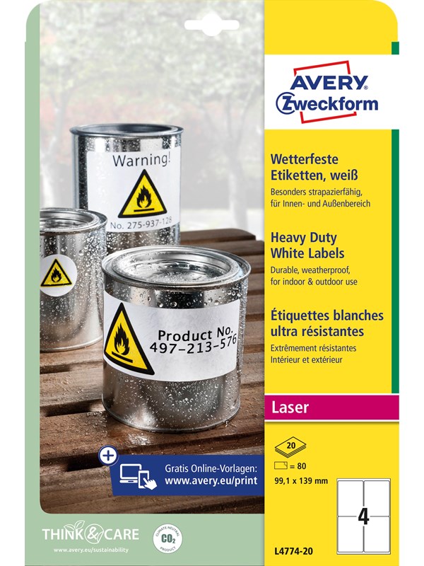 Avery Heavy duty labels white suitable for in- and outdoor use (-20oC to +80oC)