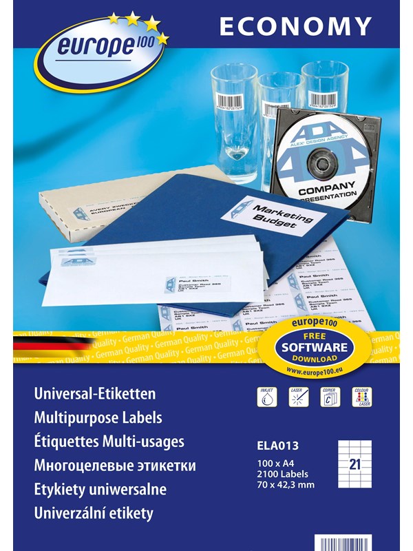 Avery Europe 100 universal etiket 70x42.3mm (2100)