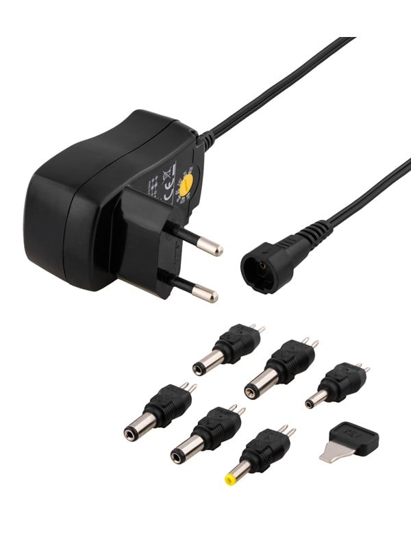 Deltaco AC Adapter 230V to 3-12 V DC 600mA 6 Interchangeable Connectors