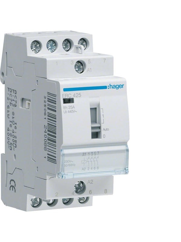 Hager Relay 25a 4no 230v 2m