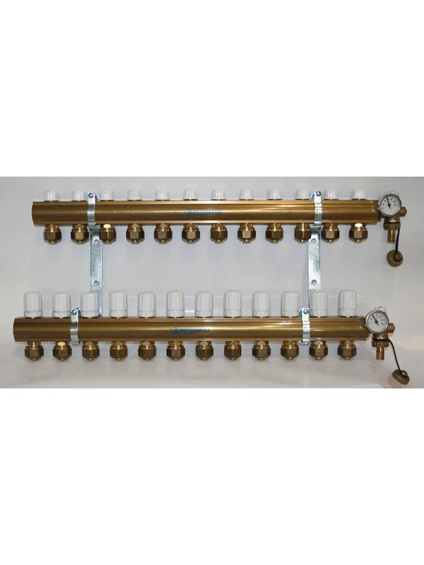 Pettinaroli Manifold system in- and outlet 1x3/4 incl brackets 20 mm Fittingen and end pieces 12 outlets