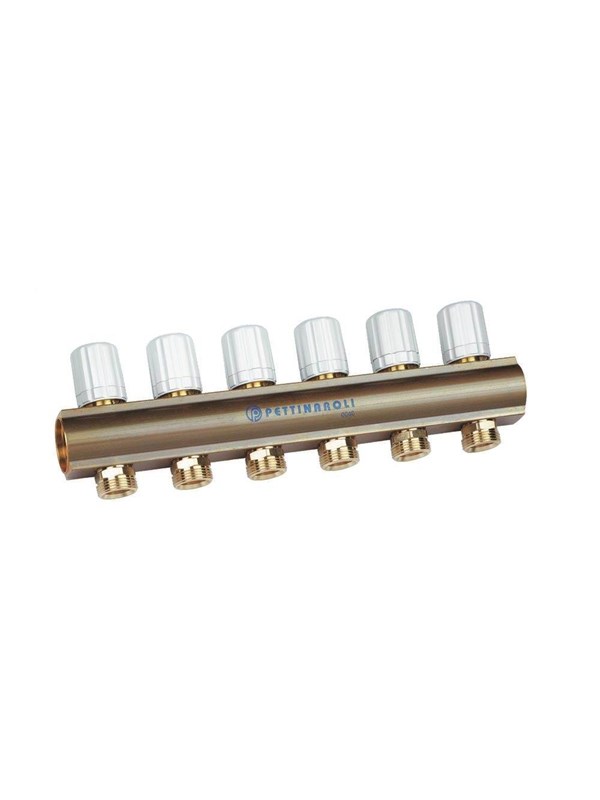 Pettinaroli Linear manifold 1x3/4/18 with thermostatic option or electrical control for return pipes compression ends without Fittingen 3 outlets