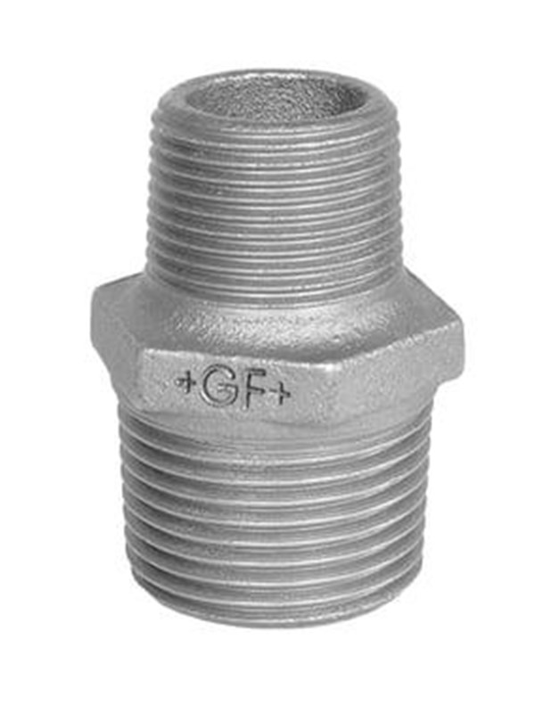 +GF+ Hexagon nipple Zwart reducing 1/4 x 1/8