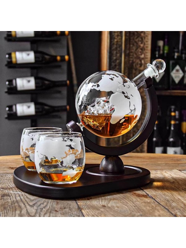 Mikamax Deluxe Globe Decanter Set: Luxe Wereldbol Karaf Set