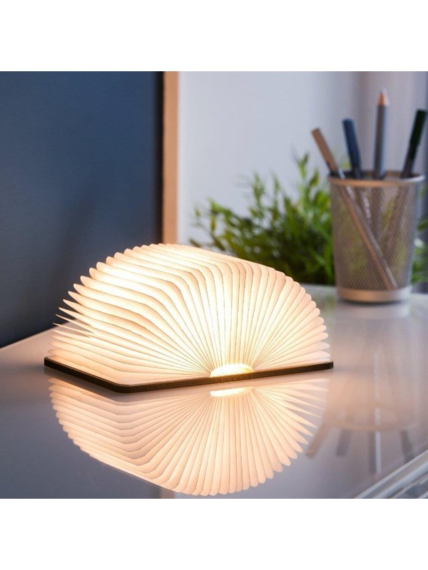 MikaMax Boeklamp - Book Light - Sfeerverlichting -  Nachtlamp - 3 Lichtstanden - Gemaakt van Écht Hout en Papier - LED - Draadloos - Oplaadbaar via USB - Kastanjebruin - 14 x 2,5 x 16,5 cm