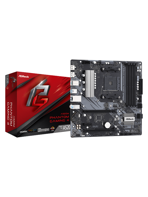 ASRock A520M Phantom Gaming 4 Moederbord - AMD A520 - AMD AM4 - DDR4 RAM - Micro-ATX