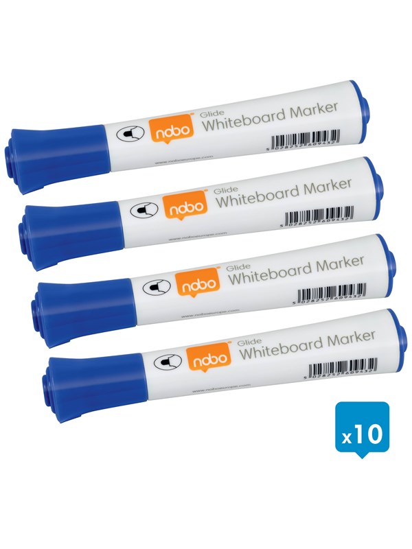 Nobo Glide Whiteboard Markers, Ronde punt, Pak van 10 stuks Blauw