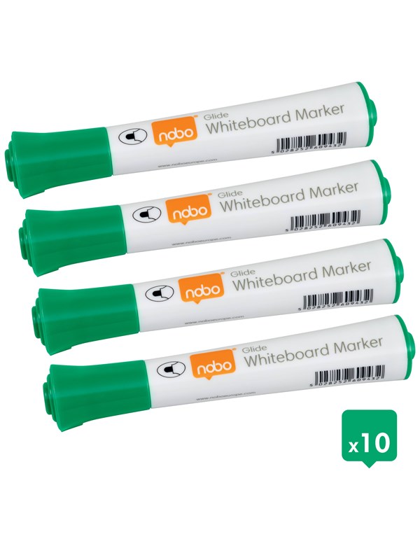 Nobo Glide Whiteboard Markers, Ronde punt, Pak van 10 stuks Groen