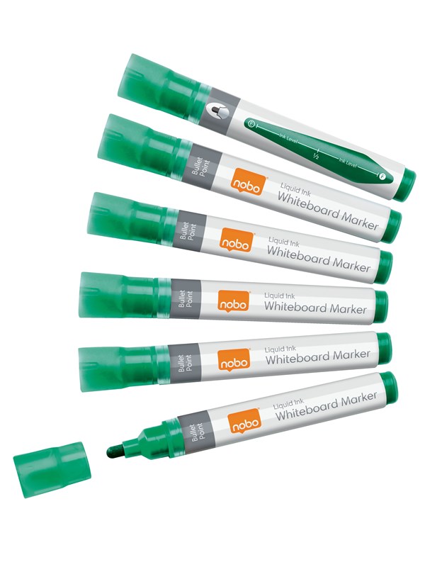 Nobo Vloeibare Inkt Whiteboard Markers, Ronde punt, Pak van 10 stuks Groen