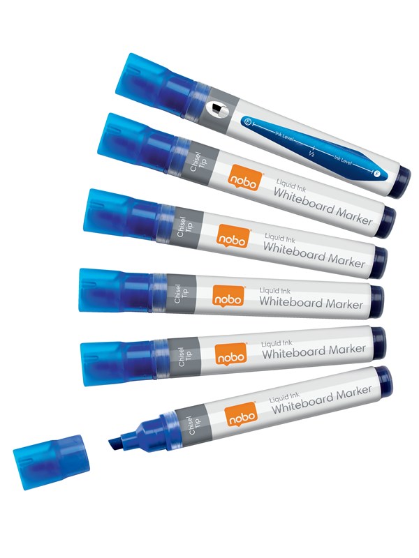 Nobo Vloeibare Inkt Whiteboard Markers, Beitelvormige punt, Pak van 10 stuks Blauw