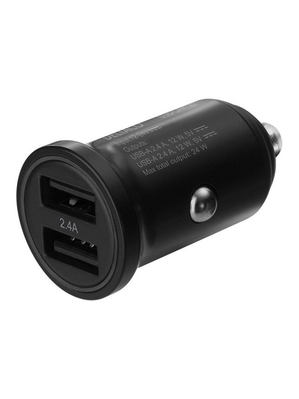 Deltaco 12/24 V USB car charger with dual USB-A po