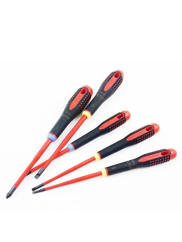 BAHCO 9882sl insulated slotted screwdrivers 5 pcs 1000v - slimblade be-9882sl pz/lk