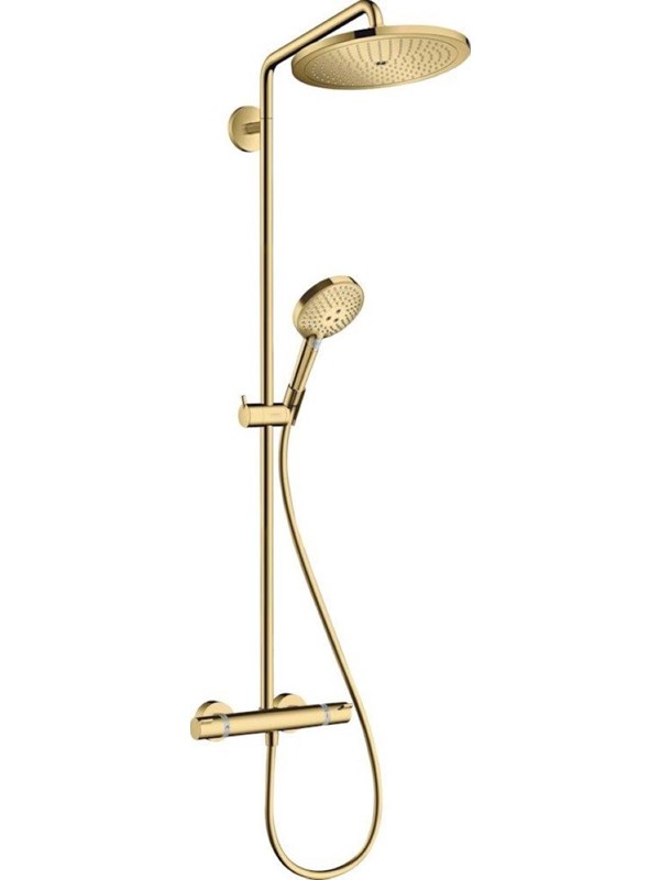 Hansgrohe croma select s showerpipe 280 1jet with thermostat and Handdouche raindance select s 120 3jet Gepolijst gold-optic