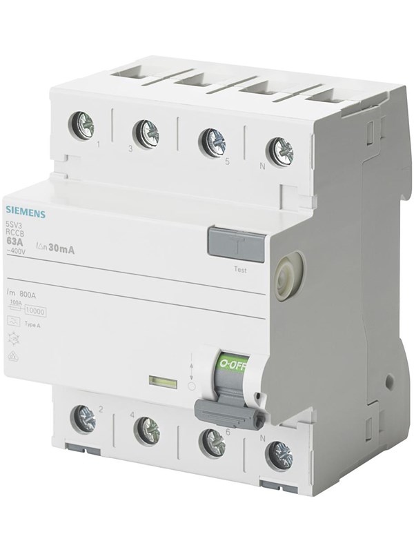 Siemens Rccb 4-polet Type A 40a 30 ma 400vac korttidsforsinket