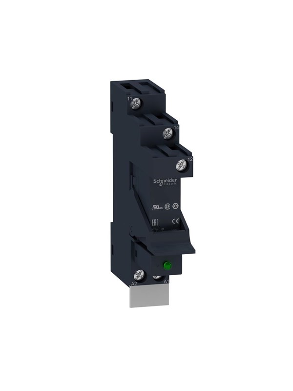 Schneider Electric Zelio rsb plug-in relais voorgemonteerd in socket met varistor en legenda 1 c/o 12a contact en 230vac voeding