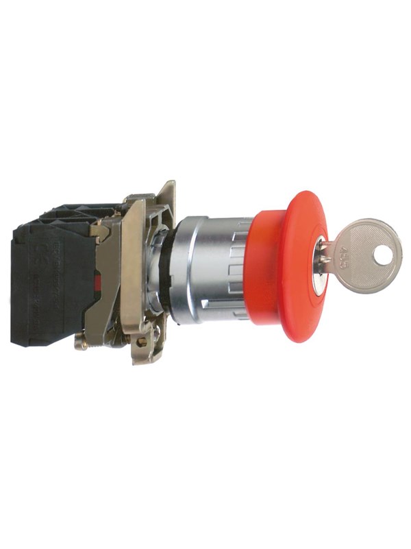 Schneider Electric Harmony emergency stop complete with ø40 mm toad head in Rood with push / turn function with key (ronis 455) and 1xno + 1xnc xb4bs9445
