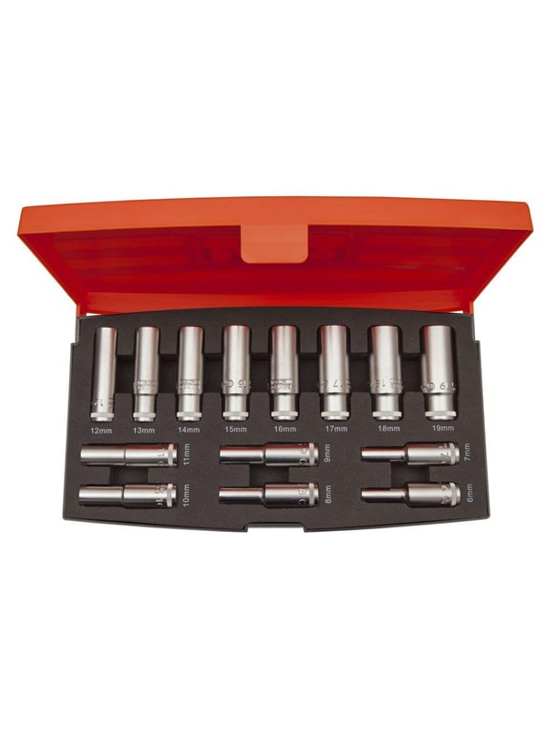 BAHCO socket set 3/8 lang 14 pieces 6-19mm