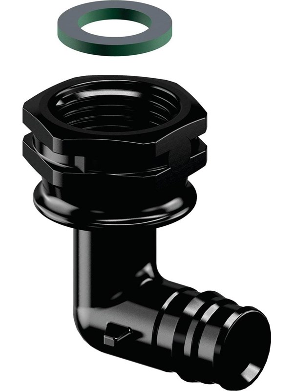 Uponor q&e elbow AV / multimedia paneel 90° swivel nut ppsu Zwart 16 mm x 12