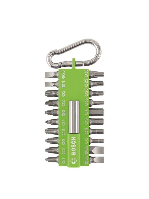 Bosch bit set w/carabinhage 21 pieces green disp