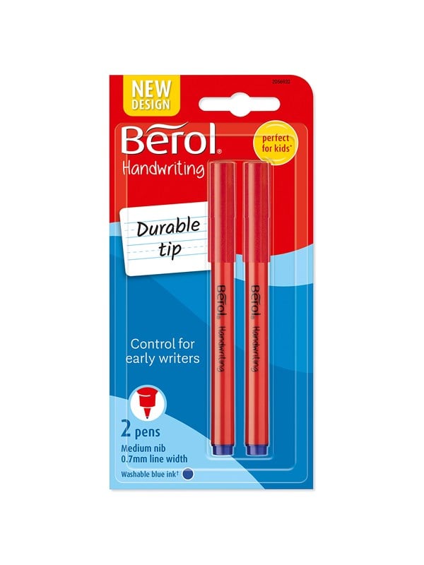 Berol Handwriting Pens Round Shape Washable Zwart Inkt Bright Barrels 2 Count