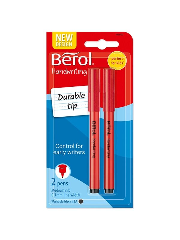 Berol Handwriting Pens Round Shape Washable Blauw Inkt Bright Barrels 2 Count