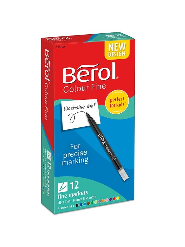 Berol Felt Tip Colouring Markers Fine Point (0.6mm) Assorted Colours 12 Count