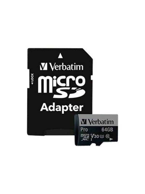 Verbatim PRO microSDXC-kaart 64 GB Class 10, UHS-I, UHS-Class 3 Incl. SD-adapter