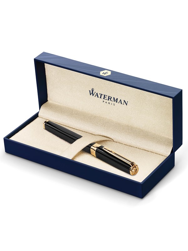 Waterman Exception Slim Laque Zwart G.T Fountain pen F Blauw