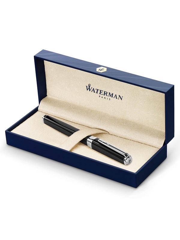 Waterman Exception Slim Laque Zwart S.T Fountain pen F Blauw