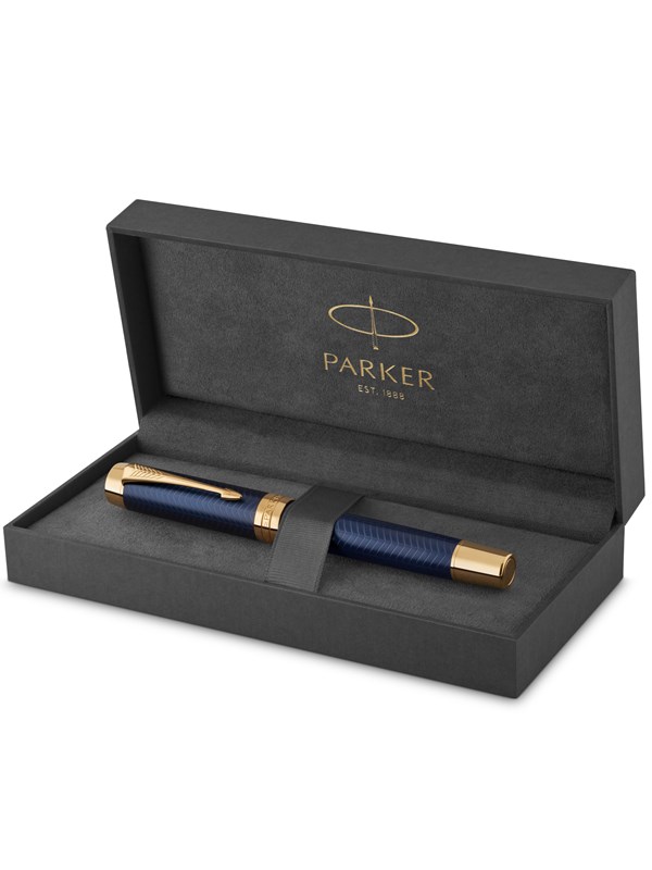 Parker Duofold Centennial Fountain Pen | Prestige blauw Chevron | Fine Solid Goud Nib | Zwart Inkt and Convertor | Premium Gift Box