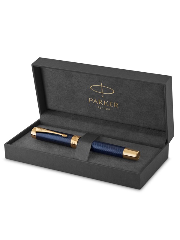Parker Duofold Centennial Fountain Pen | Prestige blauw Chevron | Gemiddeld Solid Goud Nib | Zwart Inkt and Convertor | Premium Gift Box